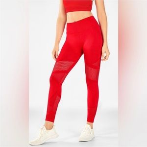 Fabletics Red Mesh Mosaic 7/8 High-Waisted Leggings